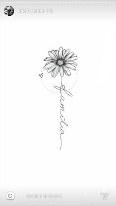 a drawing of a flower with the word love written in cursive writing on it