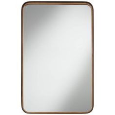 a rectangular mirror with a wooden frame and metal trimmings on the bottom half