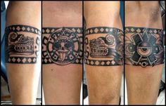 four different tattoos on the legs of people