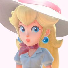 a cartoon girl wearing a big hat and blue eyes