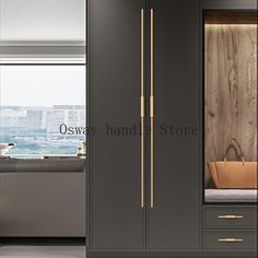 an image of a modern closet with gold handles