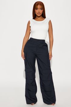 Available In Navy/combo. Cargo Trouser High Rise Button & Zip Closure Hand Pockets Pinstripe Non Stretch 32" Inseam Disclaimer: Stripe Placement Will Vary. 80% Polyester 18% Rayon 2% Spandex Imported | Double Take Pinstripe Cargo Trouser in Navy Blue size XL by Fashion Nova Search By Photo, Double Take, Cargo Trousers, Personal Marketing, New Shop, Fashion Nova, High Rise, Navy Blue, Trousers