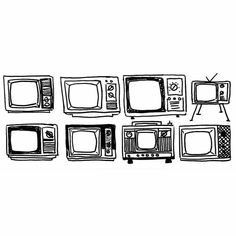 black and white drawing of nine televisions