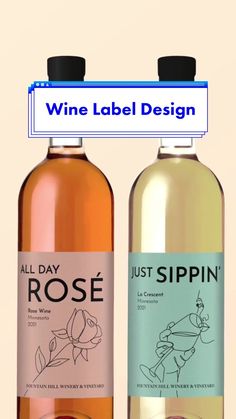 two bottles of rose wine sitting next to each other on a white background with blue border