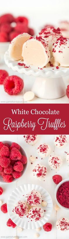 white chocolate raspberry truffles on a plate