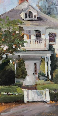 an oil painting of a white house