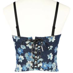 TAVIMART - Backless Bandage Cropped Top for Women Chic Printing Denim Camisole Female Sexy Slim Tanks Tube Top Bustier Bra Brassiere Size table Size Chart : 1 inch = 2.54 cm Denim Blue Summer Corset, Sleeveless Denim Blue Corset For Summer, Summer Denim Corset With Corset Back, Spring Blue Denim Corset, Vacation Skirts, Bandage Crop Top, Top Bustier, Outer Women, Slim Tie