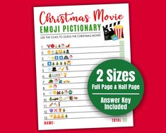 the christmas movie emoj dictionary is shown on a red background with a green circle