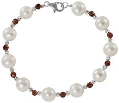 Imperial Star Sterling Silver Freshwater Cultured Pearl and Garnet Bead Bracelet Garnet Bead Bracelet, Cultured Pearl Bracelet, Freshwater Cultured Pearls, Cultured Pearls, Pearl Bracelet, Sterling Silver Bracelets, Fresh Water, Garnet, Pearl Necklace