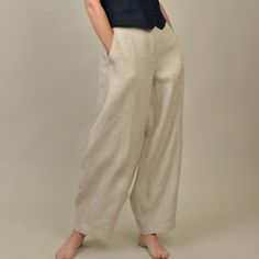 "Stylish pants for women. Comfortable, does not restrict movement. With a pocket. Fastens with a zipper. Back waist with elastic. Choose a color from the palette. Details * weight: 205 g/m² or 6.05 oz/yd² * 100% natural Baltic linen * softened * breathable, anti-allergic * light, very durable and strong * easy to wash * suitable for children * OEKO-TEX® Standard 100 certified (guarantees you that it meets ecological requirements) Model wears size S, 172 cm/5'7\" tall. GARMENTS ARE DESIGNED FOR 1 Stylish Pants, Work Clothes, Linen Clothes, Linen Pants, Body Measurements, Trousers Women, Work Outfit, Capri Pants, Pants For Women