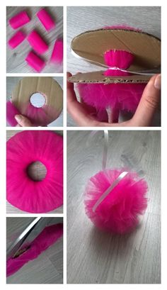 the steps to make a pink tutule with scissors and paper machs on it