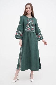 2023 Deep Green Linen Embroidered Dress Ukrainian Ethnic Boho Chic Floral Embroidered Maxi Dress Boho style Gift for Easter Gift for Her от EmbroideryfrmUkraine на Etsy Maxi Dress Boho Style, Ukrainian Fashion, Maxi Dress Boho, Embroidered Dress Boho, Embroidered Maxi Dress, Elegant Dresses For Women, Dress Boho, Boho Maxi Dress, Style Gift