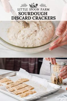 someone is making homemade sourdough crackers in the kitchen and then they are ready to bake