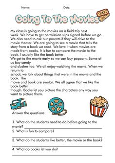 the worksheet for going to the movies