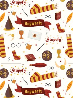 harry's hogwarts pattern is shown in red and yellow, with the words harry