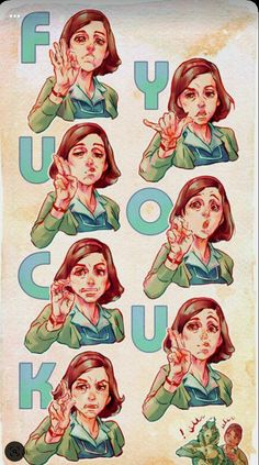 an old poster with many different expressions on the front and back of it, including woman's face