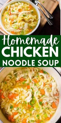 homemade chicken noodle soup in a white bowl