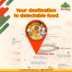 a map with an image of food on it and the words, your destination to delectable food