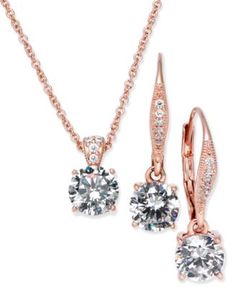 Danori Rose Gold-Tone Cubic Zirconia Solitaire Pendant Necklace and Matching Drop Earrings Set, Created for Macy's | macys.com Macys Jewelry, Usa Jewelry, Solitaire Pendant Necklace, Cubic Zirconia Jewelry, Solitaire Pendant, Modern Jewelry, Earrings Set, Online Jewelry, Earring Set