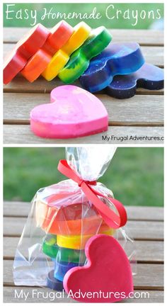 two pictures showing different types of soaps in plastic bags and the same one with a heart on it