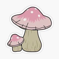 a mushroom sticker with pink and white spots on it's head, sitting next to another mushroom