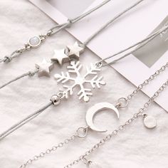 Gender: WomenMetals Type: Zinc AlloyChain Type: Link ChainItem Type: BraceletsClasp Type: LOBSTERFeature: High QualityColor: Silver ColorStyle: Star moon snowflake 5 piece bracelet set Leather Chain Bracelet, Celestial Elements, Goddess Bracelet, Snowflake Bracelet, Opal Bracelet, Star Moon, Unique Bracelets, Bracelet Clasps, Leather Chain