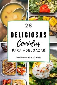 several different pictures with the words deliciosas conidas para adelgazaar