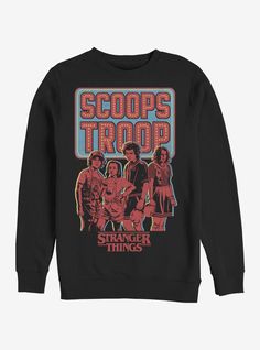 a black sweatshirt with the title scoops troop on it