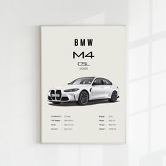 the bmw m4 sedan is shown in this brochure, with information about it