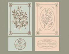 four different logos for dawn photo, including an image of plants and the words dawn photo