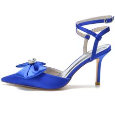 Shop Royal Blue Bow Slingback Heels Satin Stiletto High Heel Closed Toe Shoes color Royal Blue for Anniversary, Music Festival, Party, Wedding with worldwide Free shipping & Free return. Blue Slingback Heels For Party, Blue Slingback Pumps With Round Toe For Party, Blue Pointed Toe Slingback Pumps For Party, Blue Ankle Strap Slingback Pumps For Party, Blue Closed Toe Slingback Pumps For Evening, Blue Kitten Heels With Heel Strap For Evening, Blue Low Heel Slingback Pumps, Music Festival Party, Closed Toe Shoes