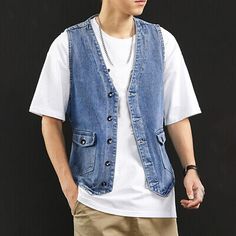 Great Shopping Mens Casual Denim Waistcoat Vest Sleeveless Jean Jackets Work Coat Retro Outwear, Mens Coats Jackets