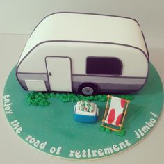 a birthday cake with a camper on it