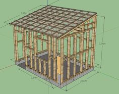 a shed with measurements for the roof and side walls