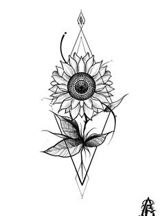 a drawing of a sunflower with an intricate design on the front and back side