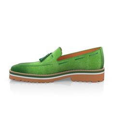 Green Tassel Loafers With Leather Sole, Green Tassel Slip-on Loafers With Leather Sole, Green Suede Moccasins With Rubber Sole, Green Leather Tassel Loafers Slip-on, Green Leather Slip-on Tassel Loafers, Green Leather Tassel Loafers For Formal Occasions, Suede Tassel Loafers With Textured Sole, Luxury Suede Tassel Loafers With Brogue Detailing, Luxury Green Leather Loafers