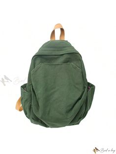 Bird in Bag - Premium Womens Vintage Forest Style Canvas Backpack: Trendy Student Casual Rucksack with Spacious Capacity Solid Canvas School Backpack, Solid Color Canvas School Backpack, Trendy Green Backpack For Outdoor, Trendy Khaki Backpack For Outdoor, Green Trendy Outdoor Backpack, Trendy Green Outdoor Backpack, Large Capacity Green Canvas Backpack, Trendy Green Backpack For Everyday Use, Khaki Softback Backpack With Large Capacity