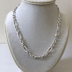 Sterling Silver 925 Italy Heavy Unworn Chain Necklace. Over 45 Grams! Tested, See Pic. This Unique Chain Necklace Is Solid And Will Not Dent! Large Lobster Claw Clasp! It Does Uniquely Tarnish With Spotting But Many Who Have Seen The Tarnish Have Liked That Look, See Pic. It Is Slightly Polished And Can Preserve More Of The Polish In The Blue Anti Tarnish Pouch Included. 4 Smaller Oval Links Between 2 Twisted Oval Links, Really Beautiful. See My Many Other Listings For Jewelry. Tags: Unisex, Got Mob Wife, Jewelry Tags, Mens Accessories Jewelry, Lobster Claw, Silver 925, Chain Necklace, That Look, Mens Accessories, Hip Hop