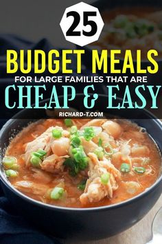 a bowl of food with the title 25 budget meals for large families that are cheap and easy