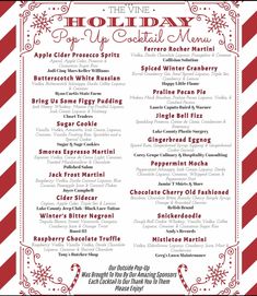 the wine holiday menu is shown in red and white stripes