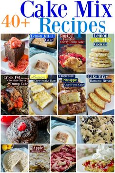 the cover of cake mix recipes with pictures of different cakes and desserts on it