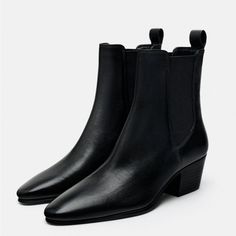 Zara Leather Ankle Boots Basic And Comfortables Zara Ankle Boots, Bike Boots, Womens Leather Ankle Boots, Cowboy Ankle Boots, White Ankle Boots, Studded Ankle Boots, Mesh Heels, Velvet Boots, Zara Leather