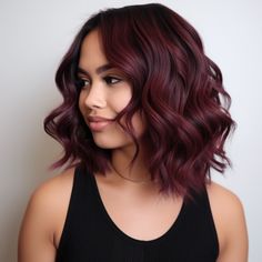 47 Stunning Dark Red Hair Color Ideas for 2023 Short Hair Ombre Red, Burgundy Ombre Hair Short, New Hair Color Ideas For Short Hair, Long Bob Hairstyles Burgundy, Burgundy Medium Length Hair, Cherry Red Hair Tan Skin, Burgundy Hair Shoulder Length, Dark Red Medium Length Hair, Burgundy Shoulder Length Hair