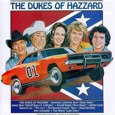 an advertisement for the dukess of hazzard featuring two men and a car