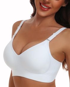 a woman wearing a white bra with straps