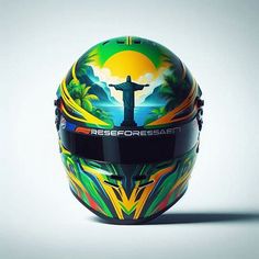 a helmet with the image of jesus on it is sitting in front of a white background