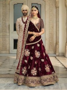 Sabyasachi Inspired Dark Burgundy Wedding Lehenga – Panache Haute Couture Lehenga Sabyasachi, Sabyasachi Lehengas, Maroon Lehenga, Velvet Lehenga, Bridal Lehenga Designs, Latest Bridal Lehenga, Sabyasachi Lehenga, Wedding Lehenga Designs, Indian Bride Outfits