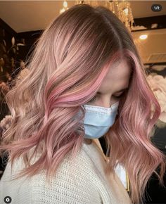 Shades Of Pink For Hair, Rose Highlights Blonde, Blonde Hair Pink Peekaboo, Honey Blonde Hair With Pink Highlights, Strawberry Blonde Pink Highlights, Dirty Blonde Pink Highlights, Dirty Blonde Hair With Pink Highlights, Light Rose Gold Hair