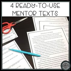 four reading - to - use mentor texts are shown with scissors and paper on the table