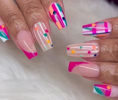 Pink Abstract Nails Square, Colorful Abstract Nails, Dope Nail Designs Summer, Luxury Nail Designs, Abstract Nail Designs, Coffin Nails Designs Summer, Pedicure Designs Toenails, Neon Nail Designs, Natural Nail Designs